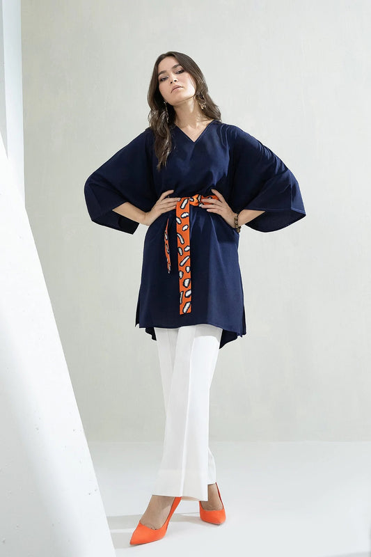 Navy Blue Rayon Top With Pant